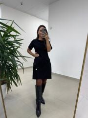 Mc 5110 Püsküllü Chanel Simli Siyah Elbise