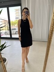 Sırt Dekolteli Vual Siyah Elbise