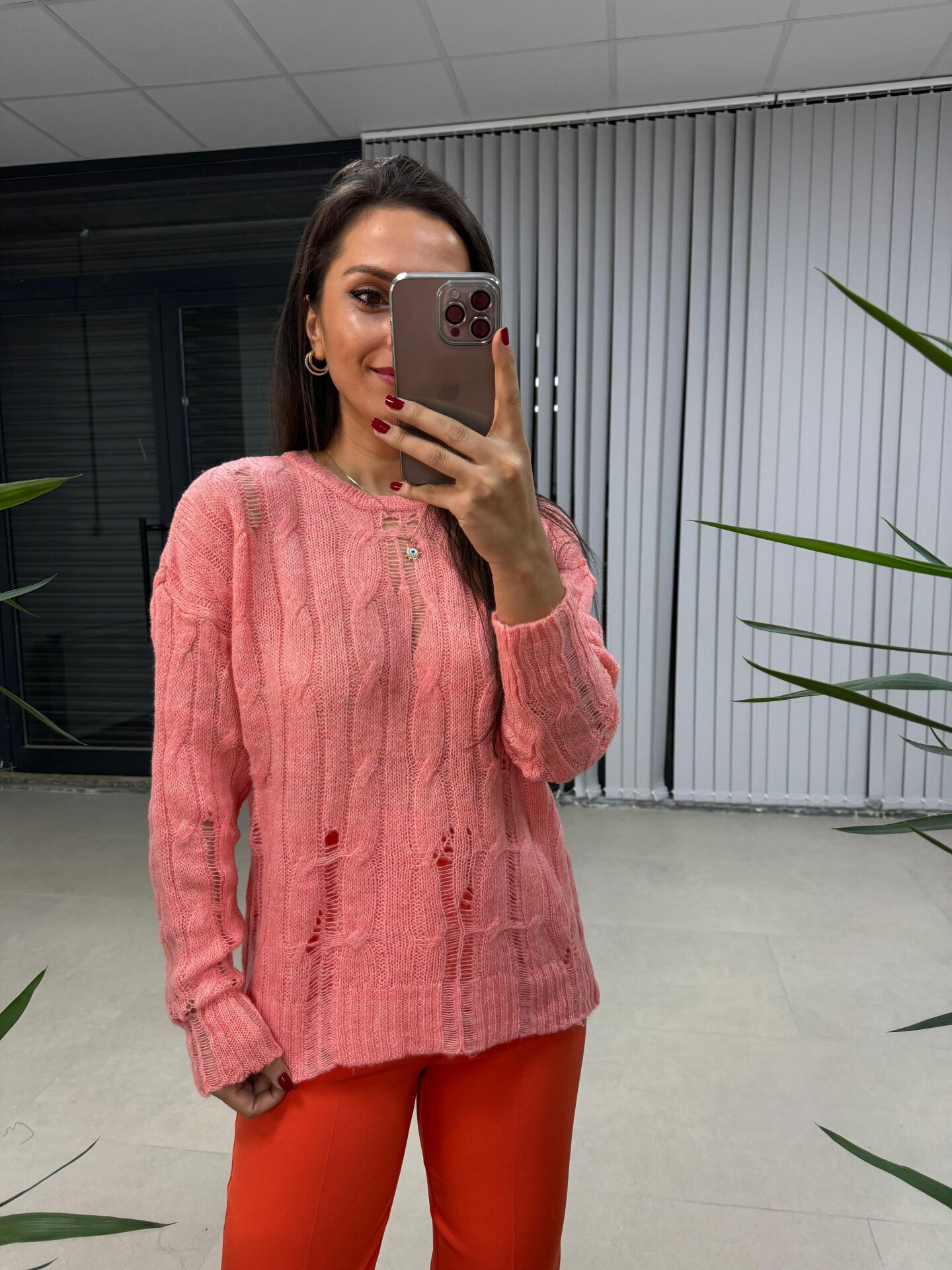 Orj. Marka Pembe Yırtıklı Triko