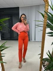 Orj. Marka Pembe Yırtıklı Triko