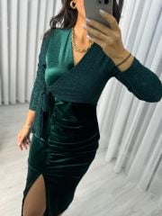 My 3322 Sim Detaylı Yeşil Drapeli Elbise