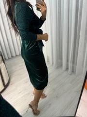 My 3322 Sim Detaylı Yeşil Drapeli Elbise