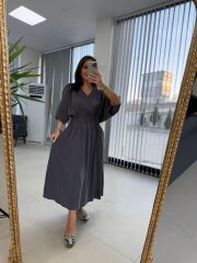 Dr 8242 Kendinden Kemerli Modal Antrasit Elbise