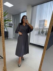 Dr 8242 Kendinden Kemerli Modal Antrasit Elbise