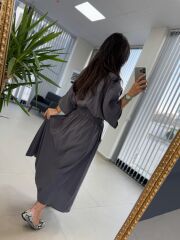 Dr 8242 Kendinden Kemerli Modal Antrasit Elbise