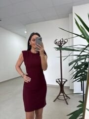 Mz 22006 Omuz Vatkalı Fitilli Bordo Elbise