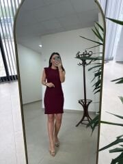 Mz 22006 Omuz Vatkalı Fitilli Bordo Elbise