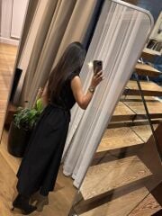 La 69288 Fermuar Detaylı Sıfır Kol Kemerli Siyah Elbise