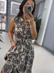 My 3730 Siyah Şal Desen Gömlek Yaka Elbise