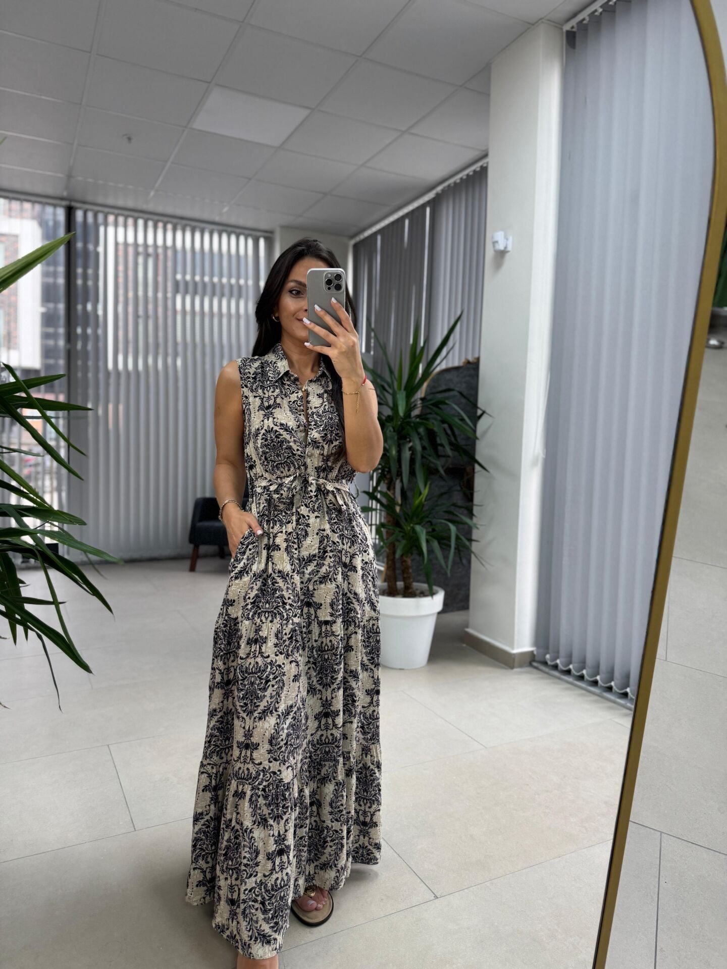 My 3730 Siyah Şal Desen Gömlek Yaka Elbise