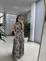 My 3730 Siyah Şal Desen Gömlek Yaka Elbise