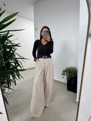 Dv 10427 Kahve V Yaka Kol Yırtmaçlı Triko Kazak