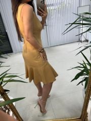Mc 5771 Volanlı Fermuarlı Camel Elbise