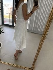 Double Breasted Detailed Voile White Dress
