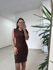 Mz 22006 Omuz Vatkalı Fitilli A.Kahve Elbise
