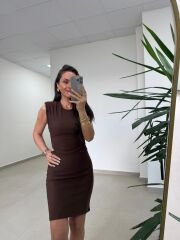 Mz 22006 Omuz Vatkalı Fitilli A.Kahve Elbise