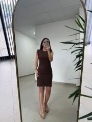 Mz 22006 Omuz Vatkalı Fitilli A.Kahve Elbise
