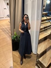 La 69288 Fermuar Detaylı Sıfır Kol Kemerli Laci Elbise