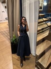 La 69288 Fermuar Detaylı Sıfır Kol Kemerli Laci Elbise