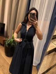 La 69288 Fermuar Detaylı Sıfır Kol Kemerli Laci Elbise