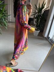 My 3456 Pembe-Sarı Etnik Desen Gömlek Elbise