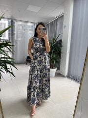 My 3730 Laci Şal Desen Gömlek Yaka Elbise