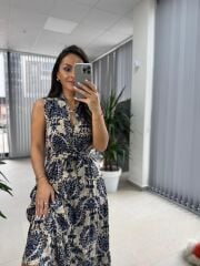 My 3730 Laci Şal Desen Gömlek Yaka Elbise