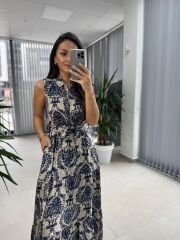My 3730 Laci Şal Desen Gömlek Yaka Elbise
