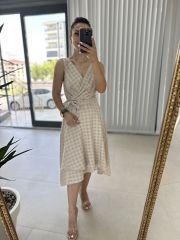 Double Breasted Detailed Voile Stone Dress