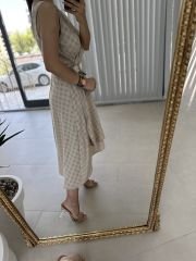 Double Breasted Detailed Voile Stone Dress