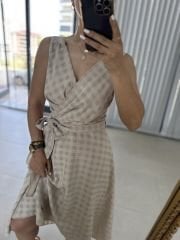 Kruvaze Detaylı Vual Taş Elbise