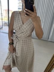 Double Breasted Detailed Voile Stone Dress