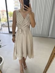 Kruvaze Detaylı Vual Taş Elbise