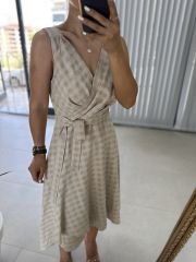 Double Breasted Detailed Voile Stone Dress