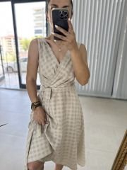 Double Breasted Detailed Voile Stone Dress