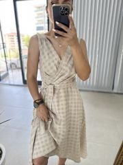 Double Breasted Detailed Voile Stone Dress