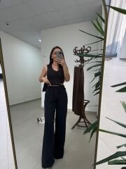 Mz 23008 Siyah Şallı Saten Pantolon