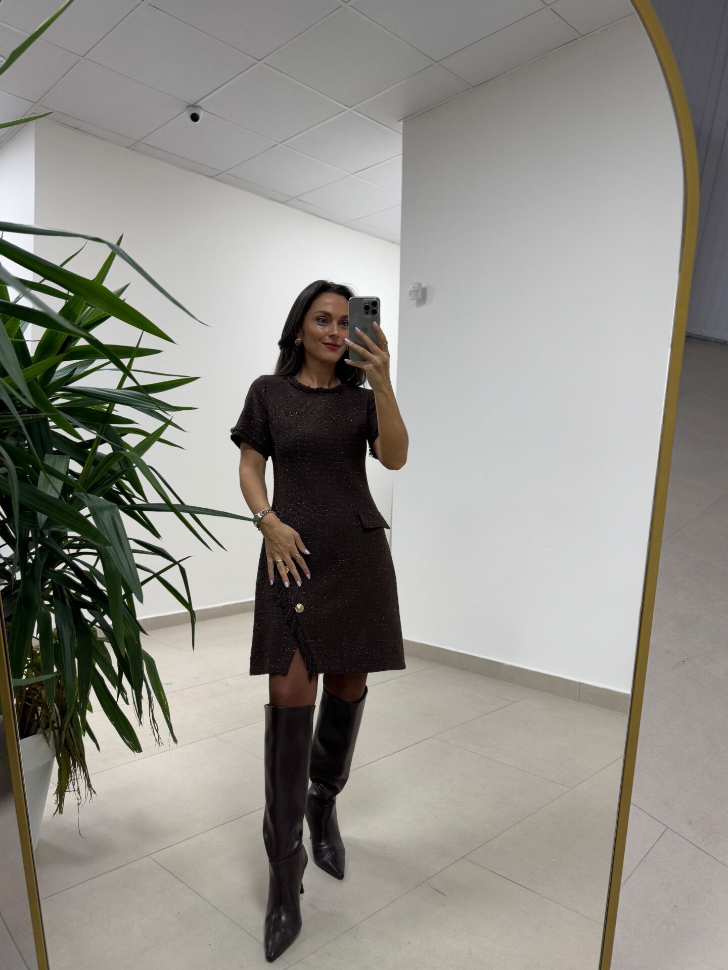 Mc 5110 Püsküllü Chanel Simli Kahve Elbise