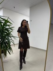 Mc 5110 Püsküllü Chanel Simli Kahve Elbise