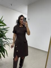 Mc 5110 Püsküllü Chanel Simli Kahve Elbise
