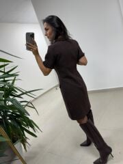 Mc 5110 Püsküllü Chanel Simli Kahve Elbise