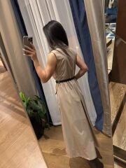 La 69288 Fermuar Detaylı Sıfır Kol Kemerli Camel Elbise