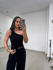 İv 7320 Pamuklu Tek Omuz Siyah Bluz