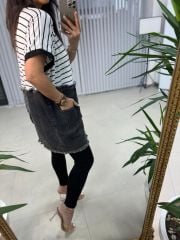 Dr 2570  Tasarım Denim Detaylı Çizgili Sweat