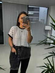 Dr 2570  Tasarım Denim Detaylı Çizgili Sweat