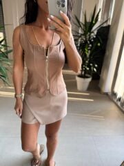 Bb 29931 Fermuarlı Kahve Denim Yelek