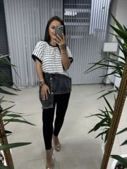 Dr 2570  Tasarım Denim Detaylı Çizgili Sweat