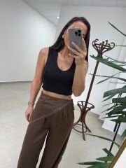 Mz 23008 Kahve Şallı Saten Pantolon