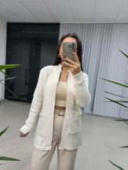 Hakim Yaka Cepli Krem Hırka