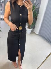 My 3720 Marka Model Siyah Gold Düğmeli Kalem Elbise
